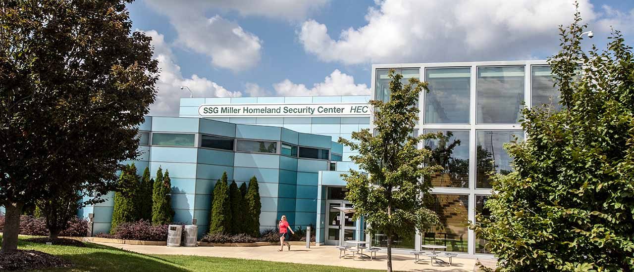 The SSG Miller Homeland Security Education Center at College of DuPage, Glen Ellyn, IL — a large modern glass-and-steel building on a landscaped campus